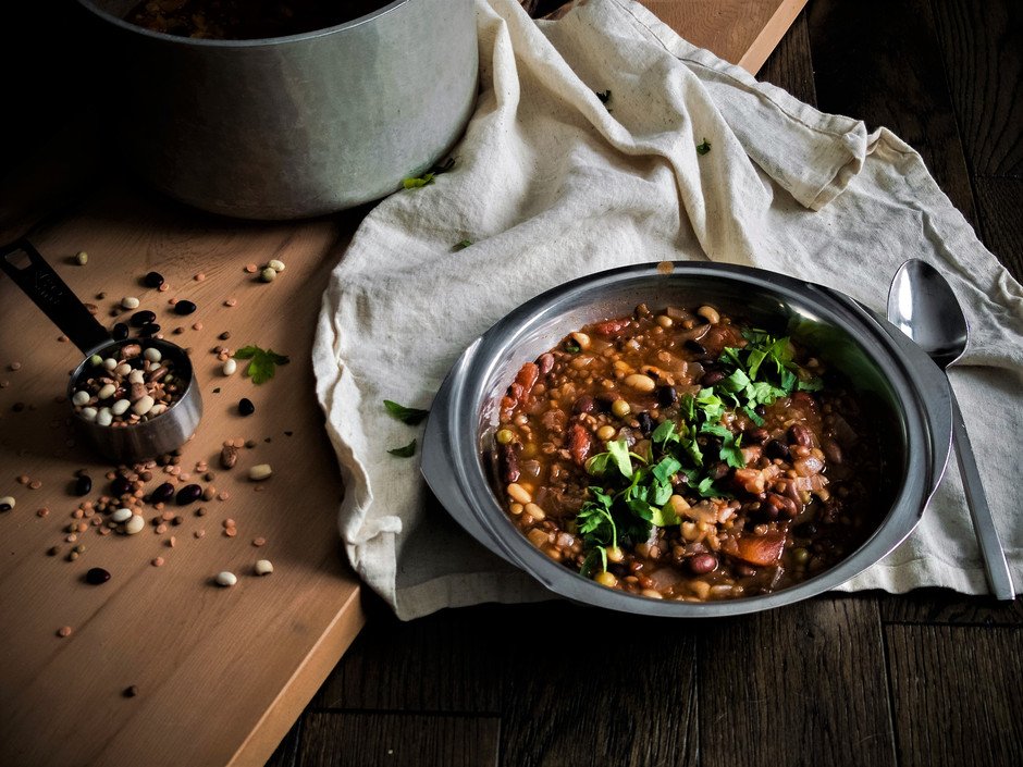 a ยพ angle shot of seven bean soup recipe.