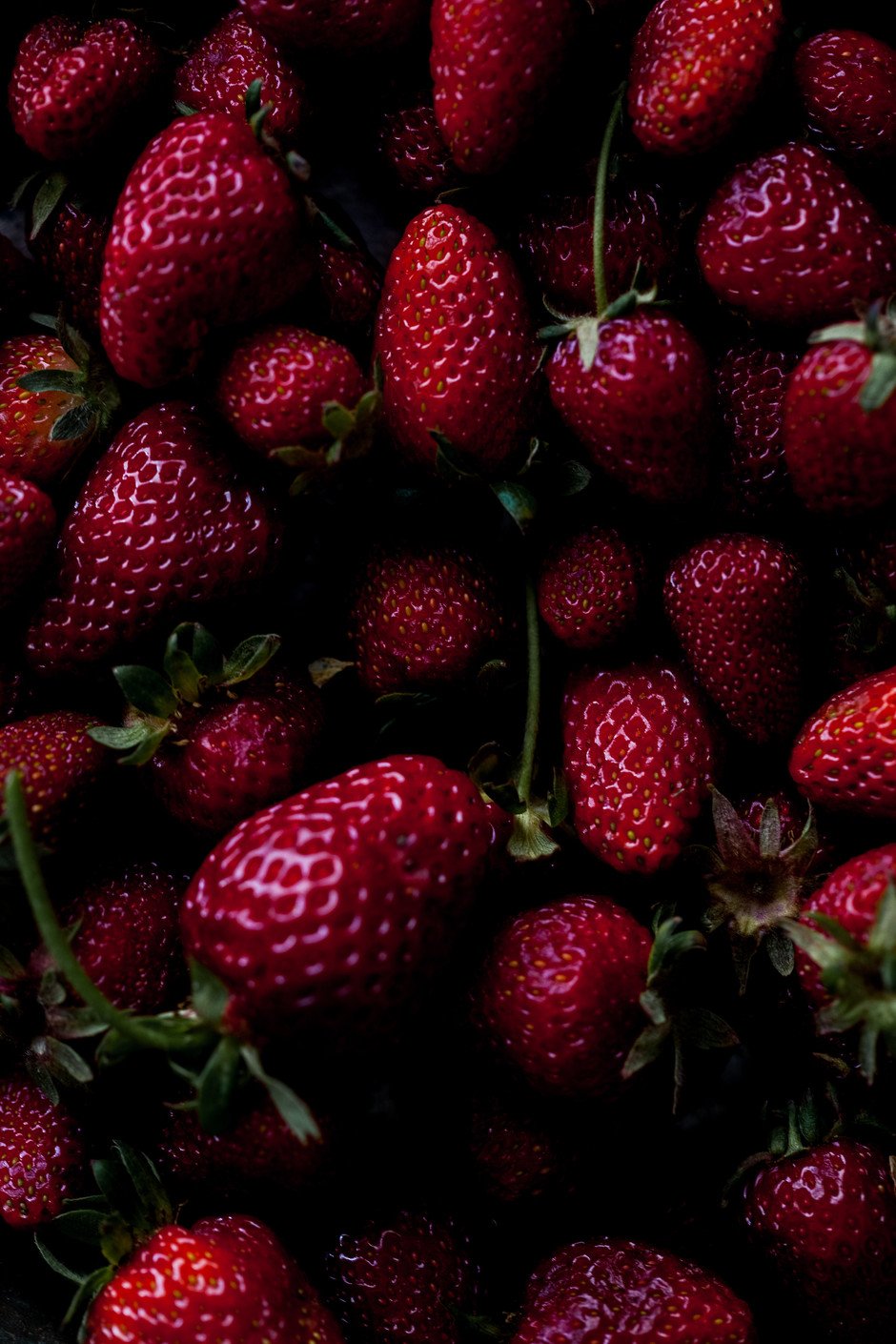 overhead closeup view of fresh strawberries.