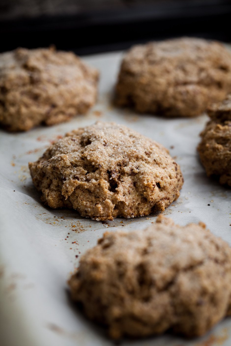 closeup portrait view of baked shortcakes.