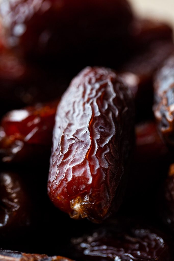 Close up view of a medjool date.